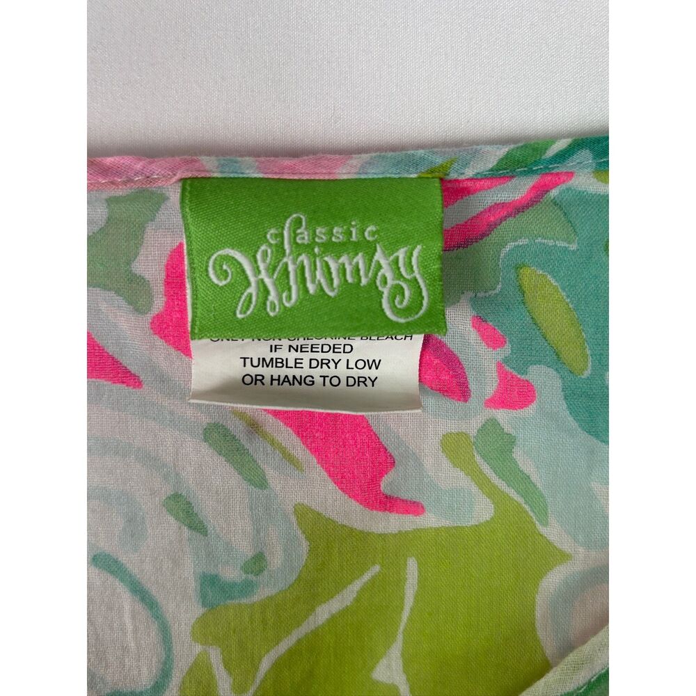 Classic Whimsy Floral Pink & Green Pom Pom Kaftan Cover Up Tropical Floral S/M - Picture 3 of 6
